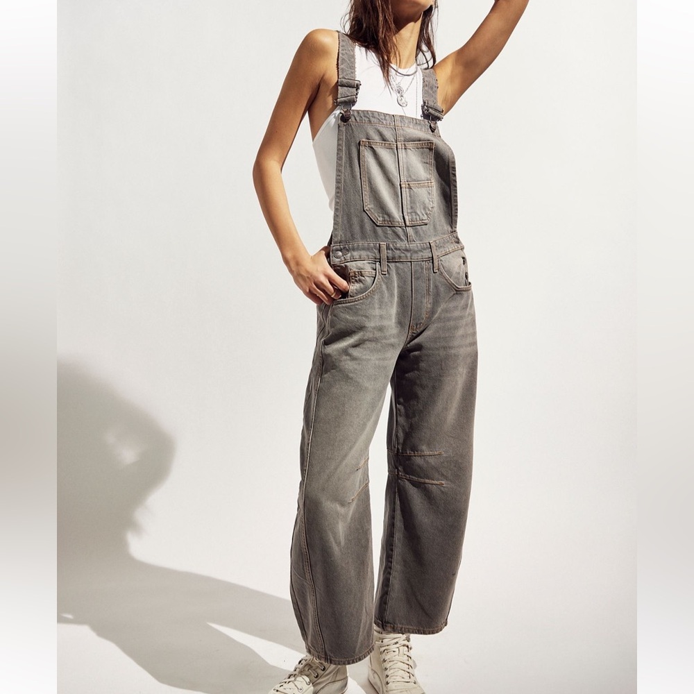 Free People Good Luck Barrel Denim Overalls